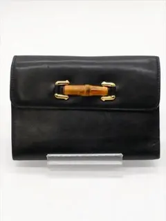 [2614]　良品　＊グッチ＊　レザー　折財布　バンブー　黒
