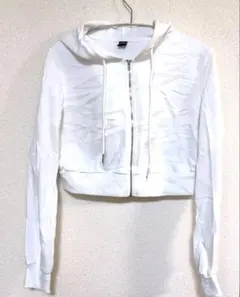 SHEIN ジップアップ パーカー 白 ホワイト 長袖 クロップド丈