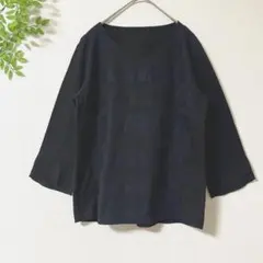 スマートピンク シアー素材ドッキング 春カットソー フリル袖 七分袖 L