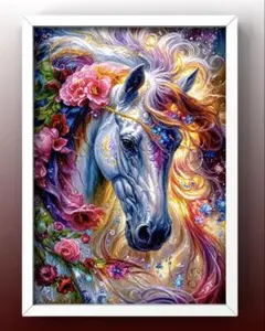 額縁付き　幸運を駆け抜ける美しき吉兆の白馬　開運グラフィックアート