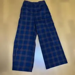 GU ネイビーとブラウンのチェック柄ワイドパンツ M