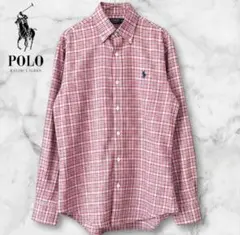 【極美品】ラルフローレンメンズS相当　赤チェックシャツ　青ポニー刺繍