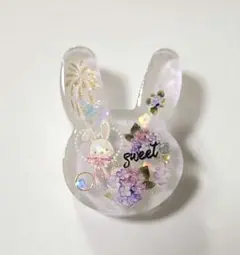 再販不可。大きめ♡うさぎ♡マトリカリアレジンヘアゴムブローチ