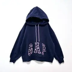 GAP パーカー ネイビー ピンク 星柄ロゴ　裏起毛　ゆるだぼ　フーディー
