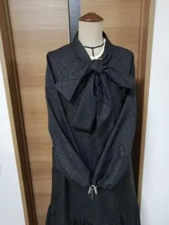 着物リメイク前開きワンピース/大島紬、Lサイズ