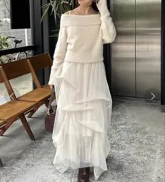 Chico オフショルニットチュールワンピースセット