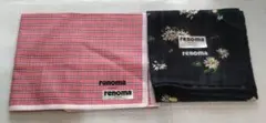 renoma チェック柄・花柄ハンカチ2枚セット