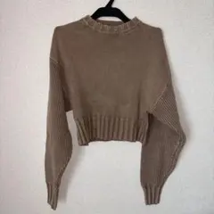 ZARA クロップド丈 リブニット 長袖 ブラウン