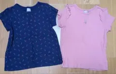花柄ネイビー＆フリルピンクTシャツ2枚セット　プティマイン　100cm