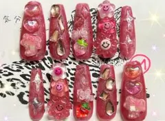 ピンク フラワー ハート ネイルチップ 10本セット