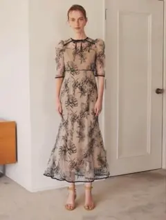 花柄リボンパフスリーブマーメイドワンピースドレス結婚式二次会成人式パーティー