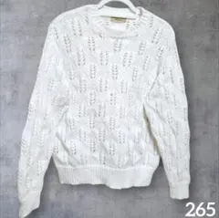メデューム クルーネック 長袖 リーフ編み 38 白 合繊 上品 清楚 お出かけのサムネイル