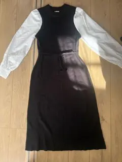 GU 黒白長袖ワンピース Mサイズ