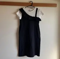 avv キッズ　フリル付き黒ワンピース 半袖　150