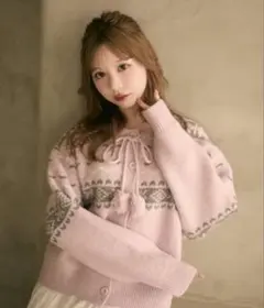 TITTY&CO. ノルディック柄ボンボン付きニットカーディガン