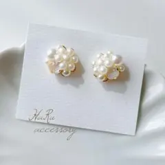 【 372 】シンプル ビジュー フラワー パール ピアスorイヤリング