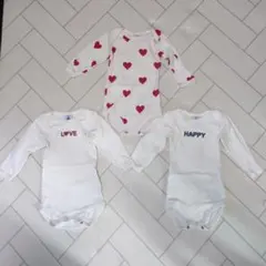 【良品】プチバトー　長袖　ボディ肌着　3点セット　6m/70cm　ハート