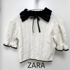 ZARA 襟付きニット リボン バイカラー 半袖 EUR S