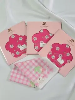 courrages ピンク チェック柄 花柄 ハンカチ ４点セット