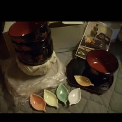 桂由美デザイン◆漆の銘々盆５セット◆新品おわん小鉢