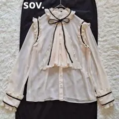 美品✨sov. ソブ フリルプリーツボウタイブラウス リボン パールボタン