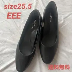 LES MUES 3.5cmヒール　￼ 3Eプレーンパンプス　￼ブラックヒール
