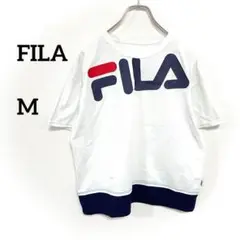 FILA Tシャツ M ホワイト/ネイビー ジムフィットネススポーツb227③