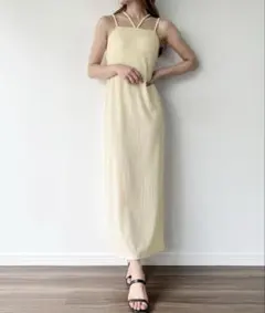 アイボリー(イエロー)リブキャミワンピース