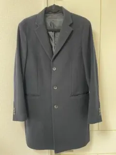 ネイビー チェスターコート ウール90%カシミヤ10%