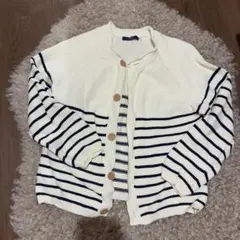 アイボリー・ネイビー ストライプ カーディガン