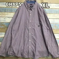 チャップス 長袖 シャツ ストライプ 紺 赤 XL ボタンダウン【か817】のサムネイル
