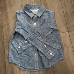 青い長袖シャツ コットン混紡 ポケット付き