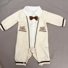 【新品】クマ刺繍ロンパース クリーム色