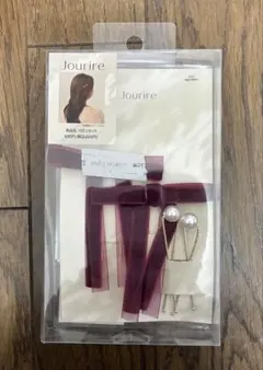 リボン　パール　ヘアアクセサリー　レディース　ボルドー