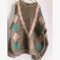 90s EURO Vintage デザインニット ケーブル編み アーガイル調