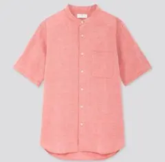 ユニクロ リネンコットンスタンドカラーシャツ M レッド 半袖