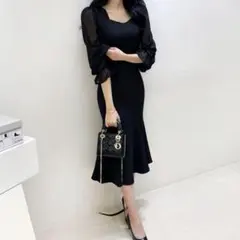 DHOLIC シースルースリーブマーメイドロングドレス