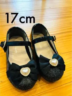 【美品】Betty kids フォーマルシューズ 17cm 黒 リボン付き