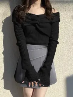 GRL ツイストフレアスリーブリブニットトップス[dr613]