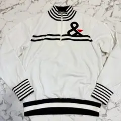 美品 and per se ハーフジップ 防風ニット ボーダー 刺繍 M