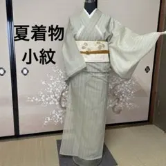 夏用　紗小紋着物　モスグリーンのサムネイル