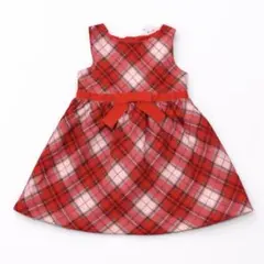【美品】赤チェック リボン ワンピース 女の子 結婚式 発表会