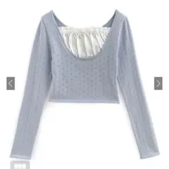 GRL グレイル フリルリボンドッキングニットトップス dr803 水色