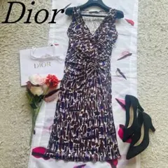 【良品】Christian Dior ギャザードレス パープル ブラウン 茶色のサムネイル