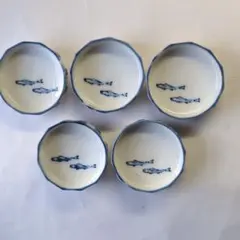 昭和レトロ　魚の絵柄 八角形小皿 5枚セット