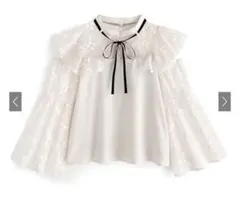 GRL リボンタイ付きシアーショルダーオープンブラウス[tu766]