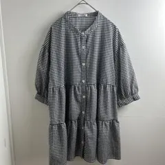 ハニーズ COLZA 五分袖 ギンガムチェック チュニック ブラウス S 黒