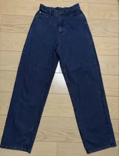 ダークブルー ハイウエスト ストレートジーンズ　神デニム