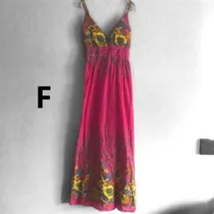 美品 ピンク コットン パッド入り 花柄 キャミワンピース ピンク リゾート