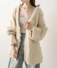 mystic ウール混シャギーカーディガン　ベージュ